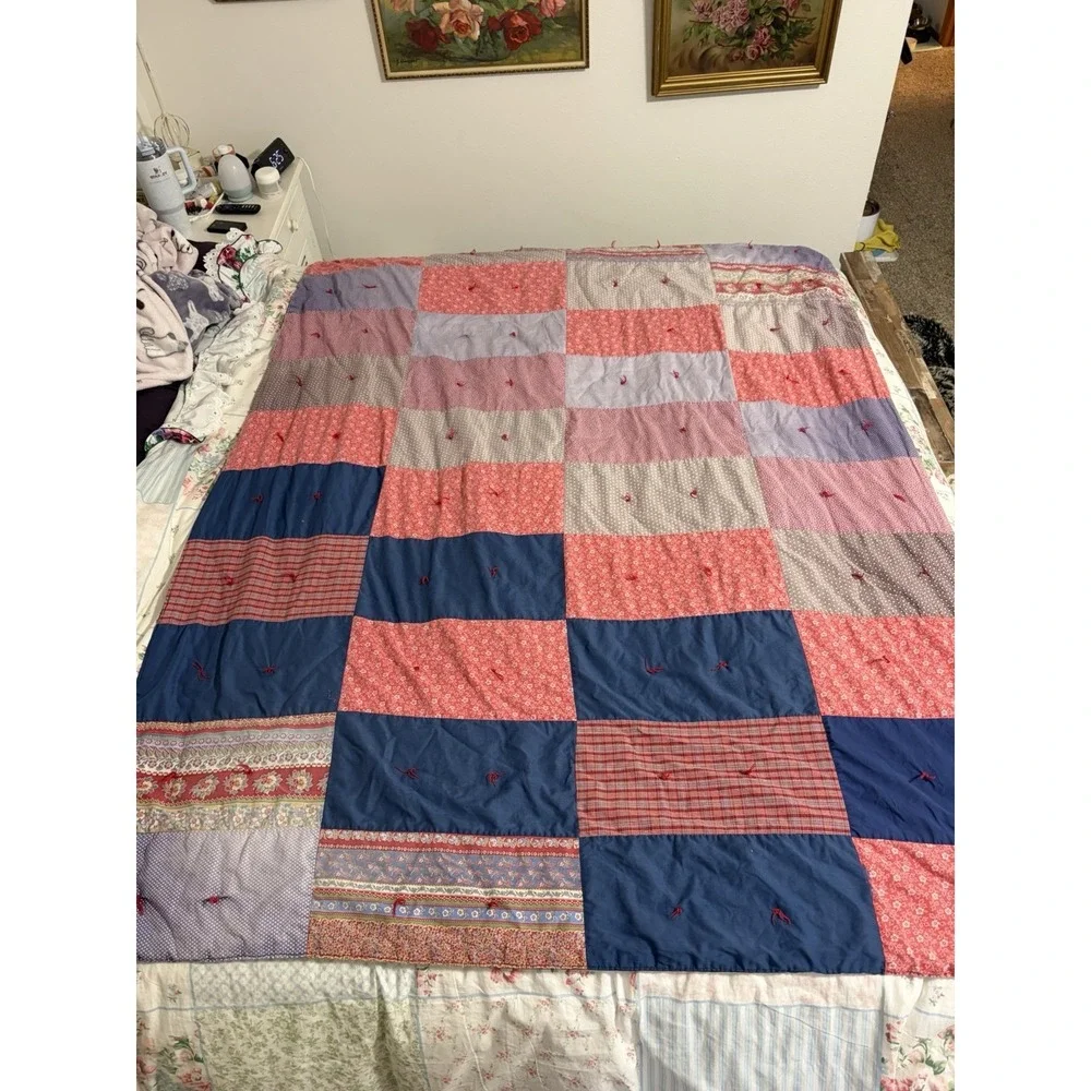 Vintage Handmade Multi-Color Patchwork Quilt 57